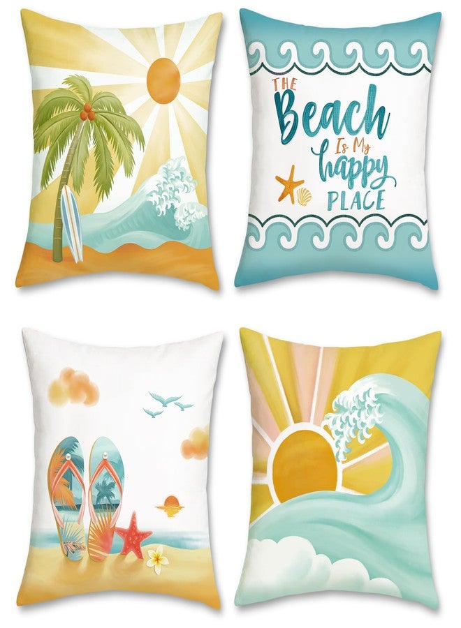 Bonhause Beach Throw Pillow Covers 18 x 18 Inch Ocean Sun Seaside Palm Tree Decorative Pillow Cases for Couch Sofa Bed Home Decor Set of 4 - Image 1