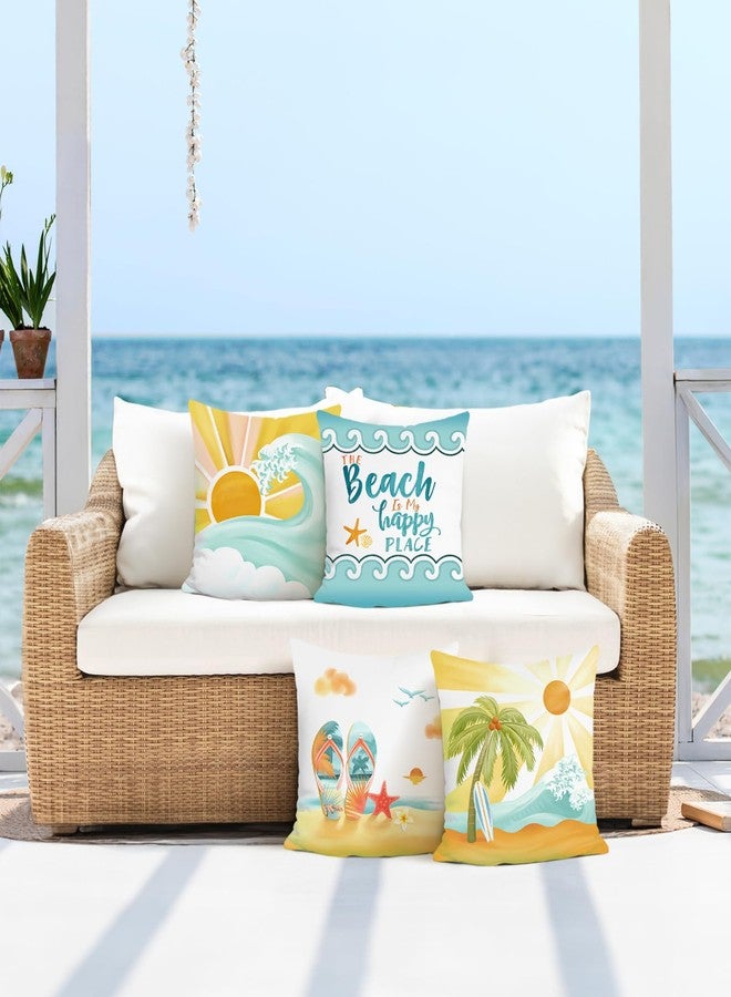 Bonhause Beach Throw Pillow Covers 18 x 18 Inch Ocean Sun Seaside Palm Tree Decorative Pillow Cases for Couch Sofa Bed Home Decor Set of 4 - Image 3