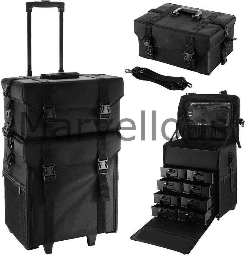 Qtavia Lookstar Professional Trolly Bag Vanity for Multi Function Artist Rolling Trolley Makeup Beauty Train Case Cosmetic OrganizerBlack Multi Storage Vanity Bag Van and Trolley for Parlour  - Image 4