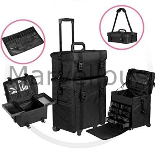 Qtavia Lookstar Professional Trolly Bag Vanity for Multi Function Artist Rolling Trolley Makeup Beauty Train Case Cosmetic OrganizerBlack Multi Storage Vanity Bag Van and Trolley for Parlour  - Image 3