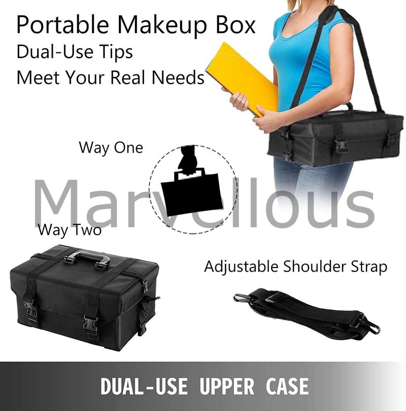 Qtavia Lookstar Professional Trolly Bag Vanity for Multi Function Artist Rolling Trolley Makeup Beauty Train Case Cosmetic OrganizerBlack Multi Storage Vanity Bag Van and Trolley for Parlour  - Image 5