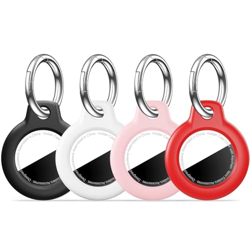 MOLOSLEEVE [4 Pack Case for AirTag 2nd Gen (2026) & 1st Gen, Holder Anti-Scratch Protective Cover for Air Tags, Men's Women's Keyrings & Keychains for Keys, Luggage, Black/White/Pink/Red - Image 1