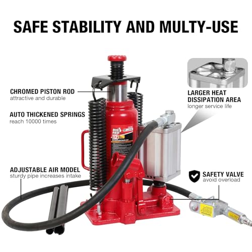 BIG RED TA91206 Torin Pneumatic Air Hydraulic Bottle Jack with Manual Hand Pump, 12 Ton (24,000 lb) Capacity, Red - Image 4
