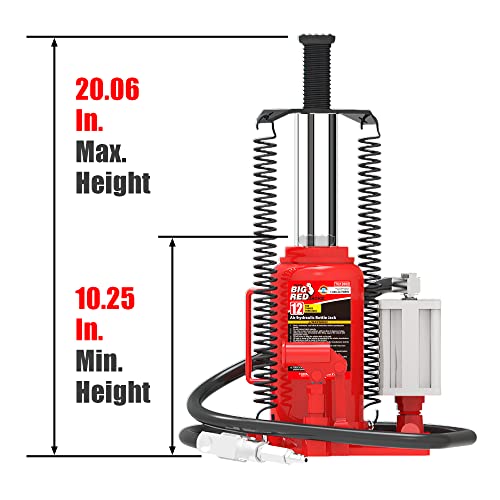 BIG RED TA91206 Torin Pneumatic Air Hydraulic Bottle Jack with Manual Hand Pump, 12 Ton (24,000 lb) Capacity, Red - Image 2