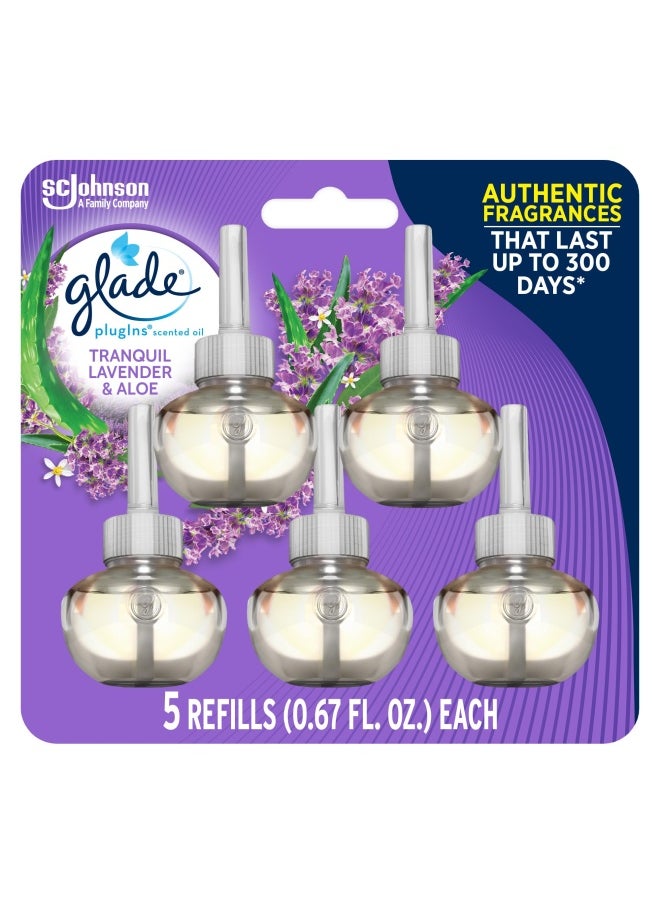Glade Plugins Refills Air Freshener Scented And Essential Oils For Home And Bathroom Tranquil Lavender And Aloe 3.35 Fl Oz 5 Count  - Image 1