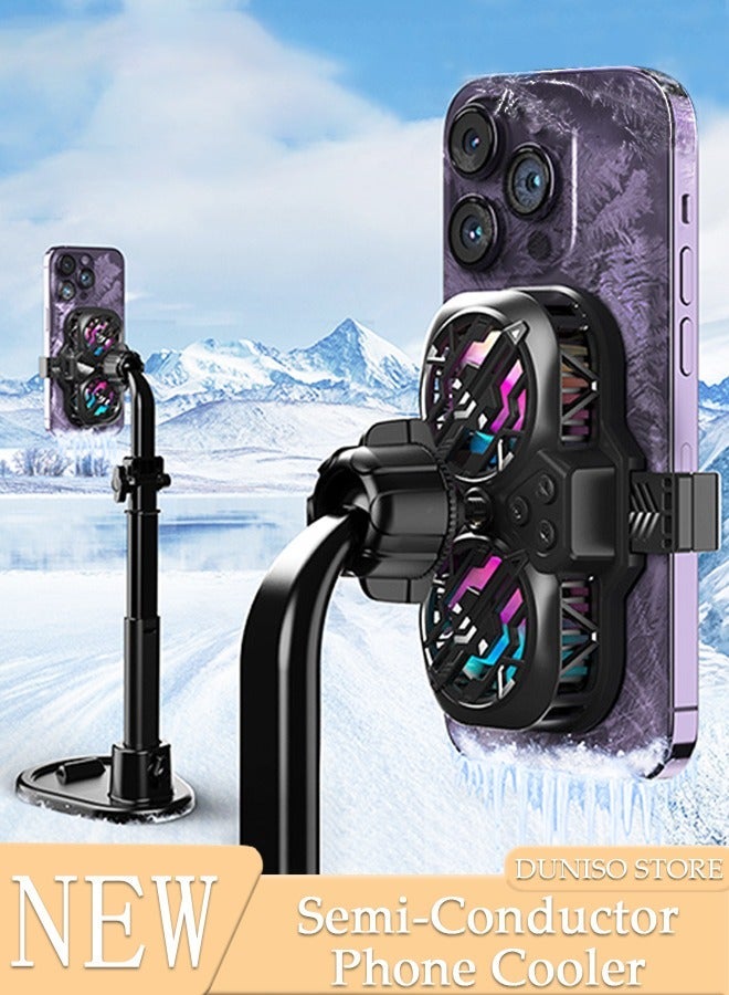 DUNISO Phone Cooler for Live Streaming and Gaming with Adjustable Stand, Fast Phone Cooling Fan, Semi-Conductor Cooling Chip Mobile Phone Radiator, Fit All Types of iPhone Android Smartphones - Image 1