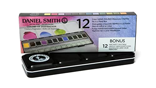 Daniel Smith 285650103 Extra Fine Inspirational Solid Watercolor Paint Set of 12 Half Pans, Metal Case and 12 Empty Containers - Image 2