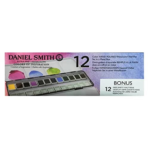 Daniel Smith 285650103 Extra Fine Inspirational Solid Watercolor Paint Set of 12 Half Pans, Metal Case and 12 Empty Containers - Image 3