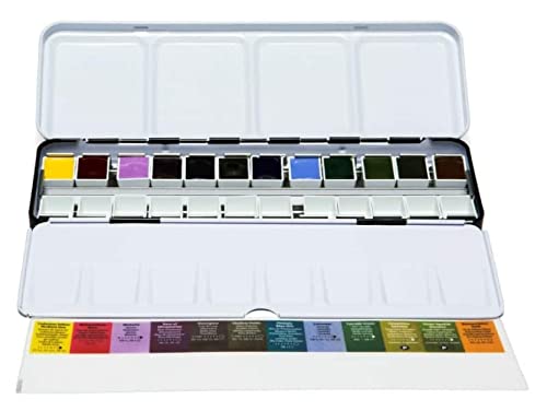 Daniel Smith 285650103 Extra Fine Inspirational Solid Watercolor Paint Set of 12 Half Pans, Metal Case and 12 Empty Containers - Image 1