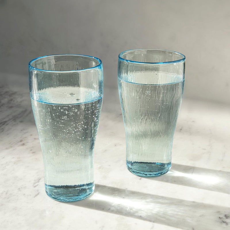 Ellementry Quoise Glass Tumbler Set of 2 Color Light Blue Glass Kitchenware Versatile Decor Handcrafted Sustainable Form and Function Gifting - Image 1