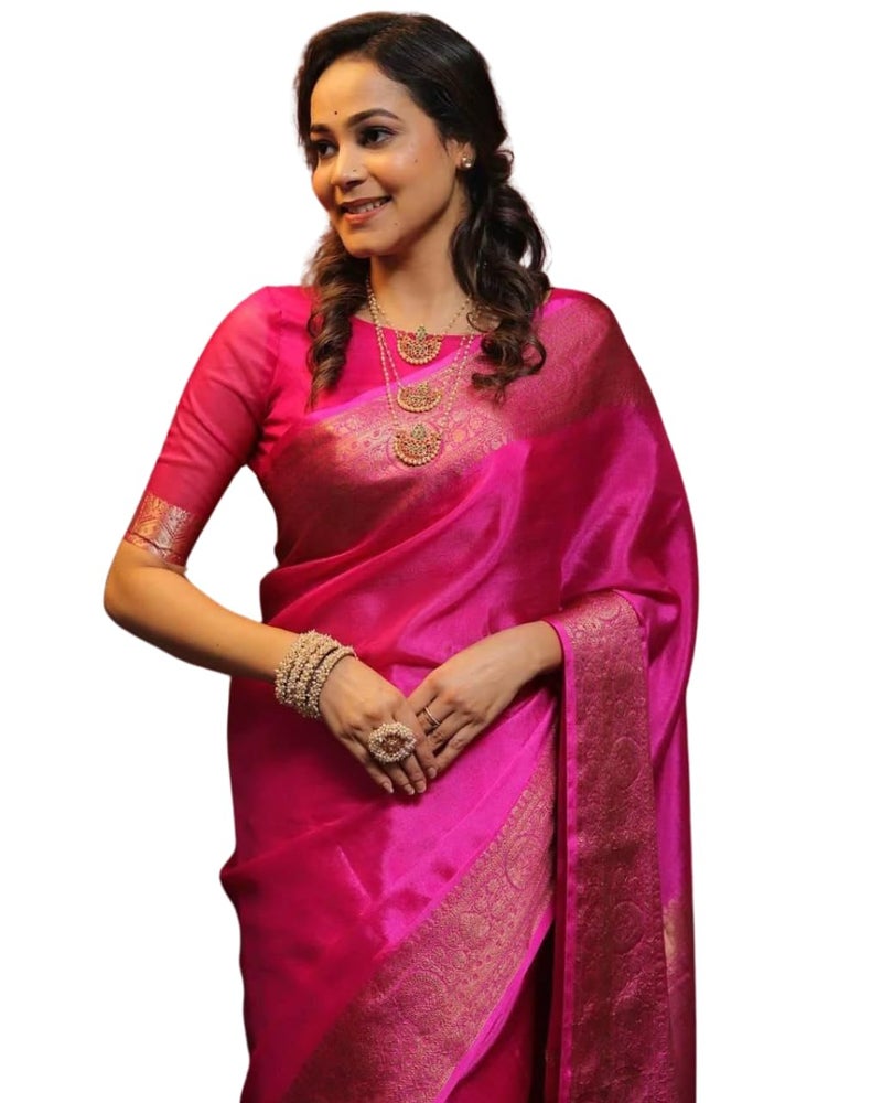 Vivatra Women Banarasi Soft Silk Saree | Jacquard Weaving with Rich Pallu & Border | Includ Matching Utitched Blouse Piece (VT-KP-6009-Pink) - Image 2