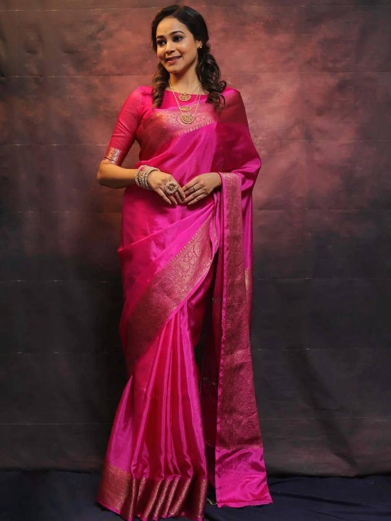 Vivatra Women Banarasi Soft Silk Saree | Jacquard Weaving with Rich Pallu & Border | Includ Matching Utitched Blouse Piece (VT-KP-6009-Pink) - Image 3