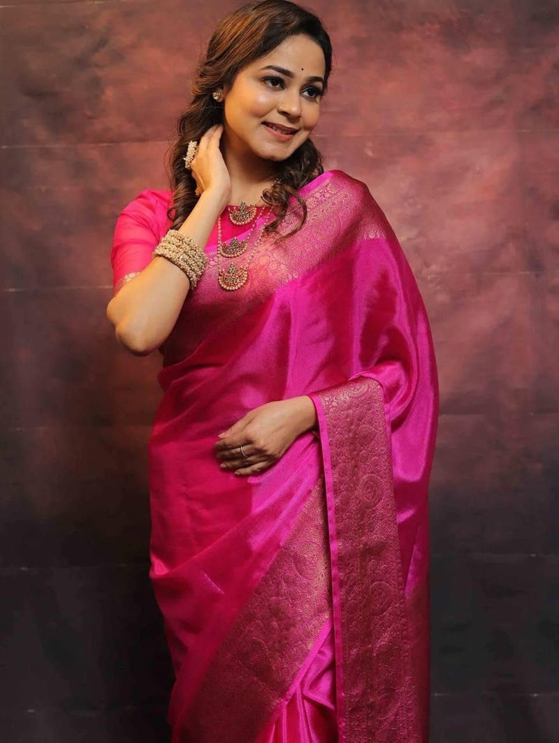 Vivatra Women Banarasi Soft Silk Saree | Jacquard Weaving with Rich Pallu & Border | Includ Matching Utitched Blouse Piece (VT-KP-6009-Pink) - Image 4