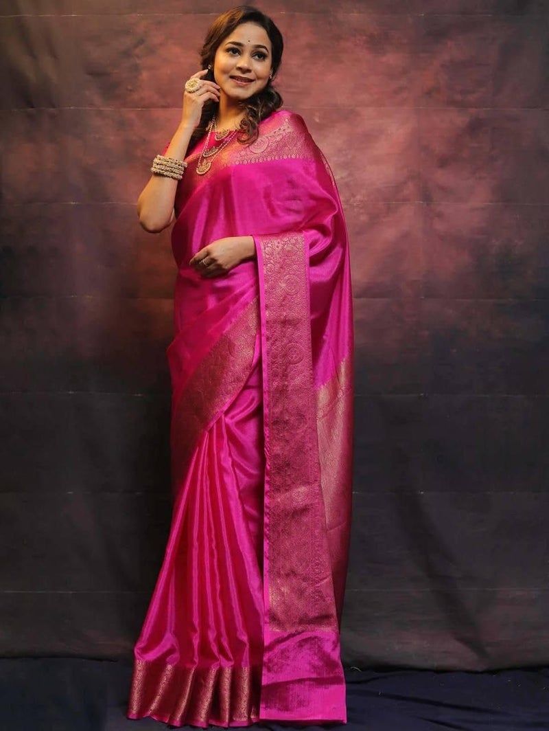 Vivatra Women Banarasi Soft Silk Saree | Jacquard Weaving with Rich Pallu & Border | Includ Matching Utitched Blouse Piece (VT-KP-6009-Pink) - Image 5