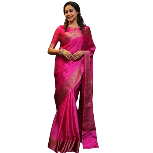 Vivatra Women Banarasi Soft Silk Saree | Jacquard Weaving with Rich Pallu & Border | Includ Matching Utitched Blouse Piece (VT-KP-6009-Pink) - Image 1