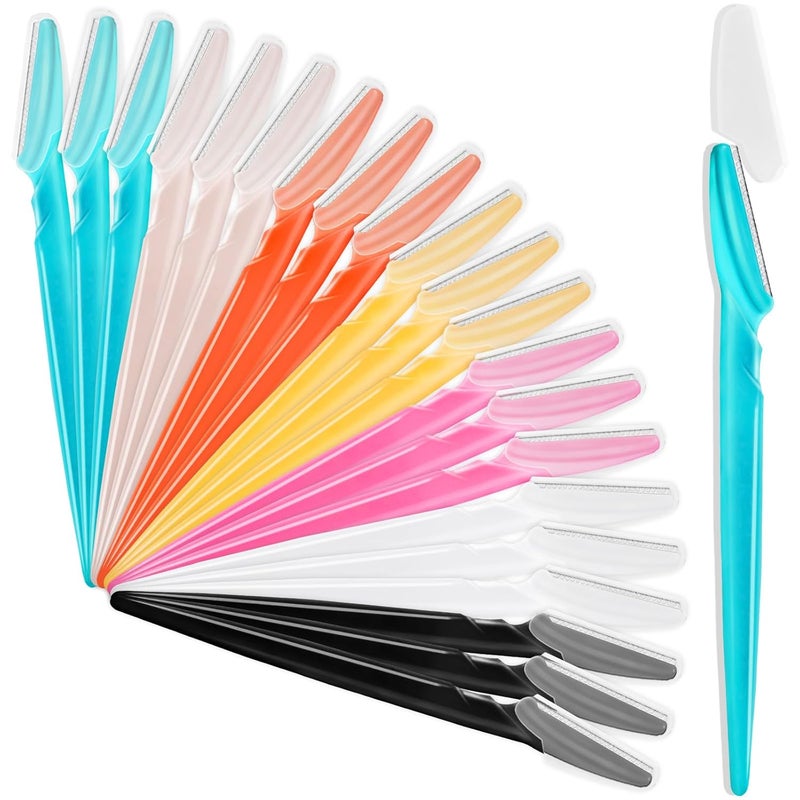 21 Pcs Eyebrow Razors Face Razors Multipurpose Exfoliating Dermaplaning Tools Eyebrow Trimmers Shaver with Safety Cover Facial Hair Removal for Women Men Body Use Multicolor