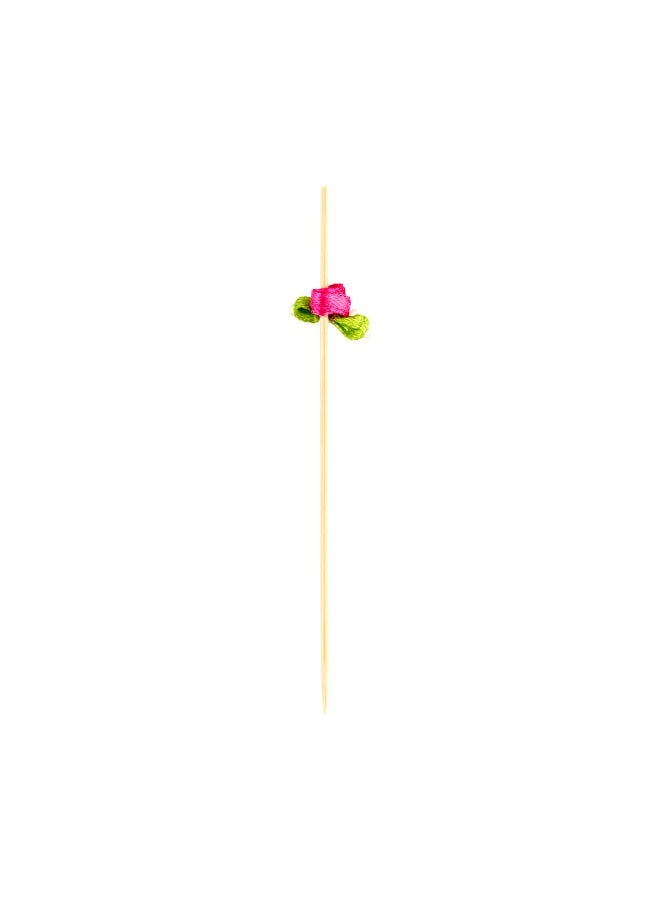Restaurantware 3.9 x 0.6 Inch Party Toothpicks, 1000 Disposable Cocktail Skewers - Rose Ribbon Decoration, Sharp Tips, Pink Bamboo Decorative Cocktail Picks, Durable, For Garnishes Or Appetizers - Image 1