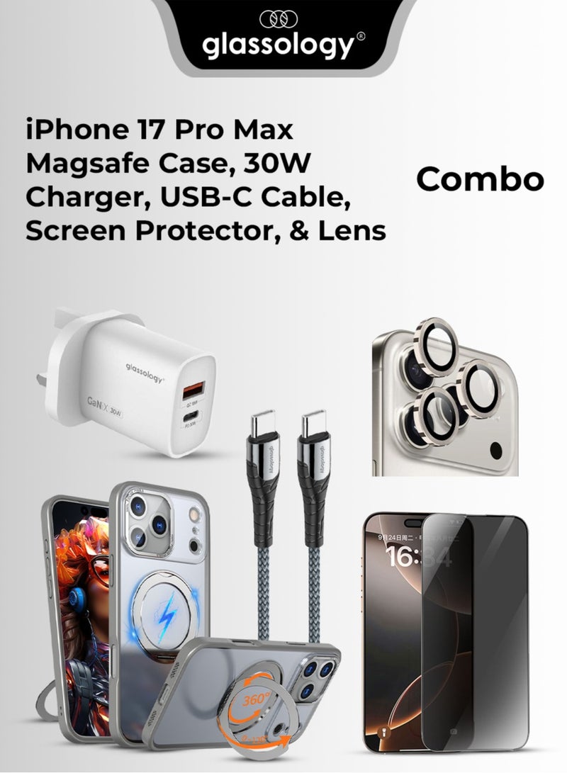 glassology iPhone 17 Pro Max Ultimate Essentials Bundle – MagSafe Case + Lens & Privacy Protectors + Fast Charging Kit - Image 1