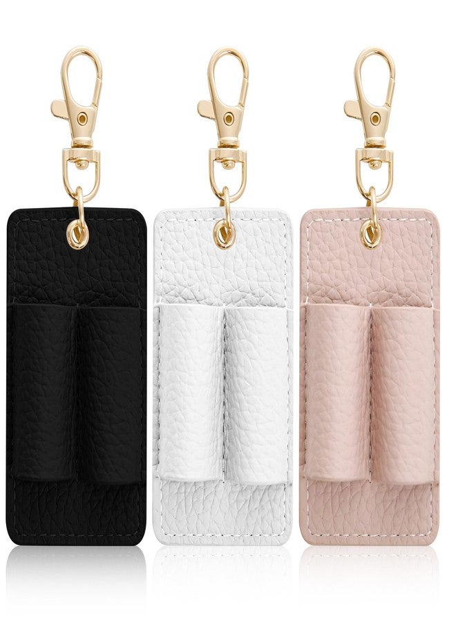 CYUXING 3 Pack Leather Pen Holder Double Hole Pen Holder Lanyard Attachment Black White Pink with Leather Badge Anti Lost Damage Resistant Long Service Life - Image 1