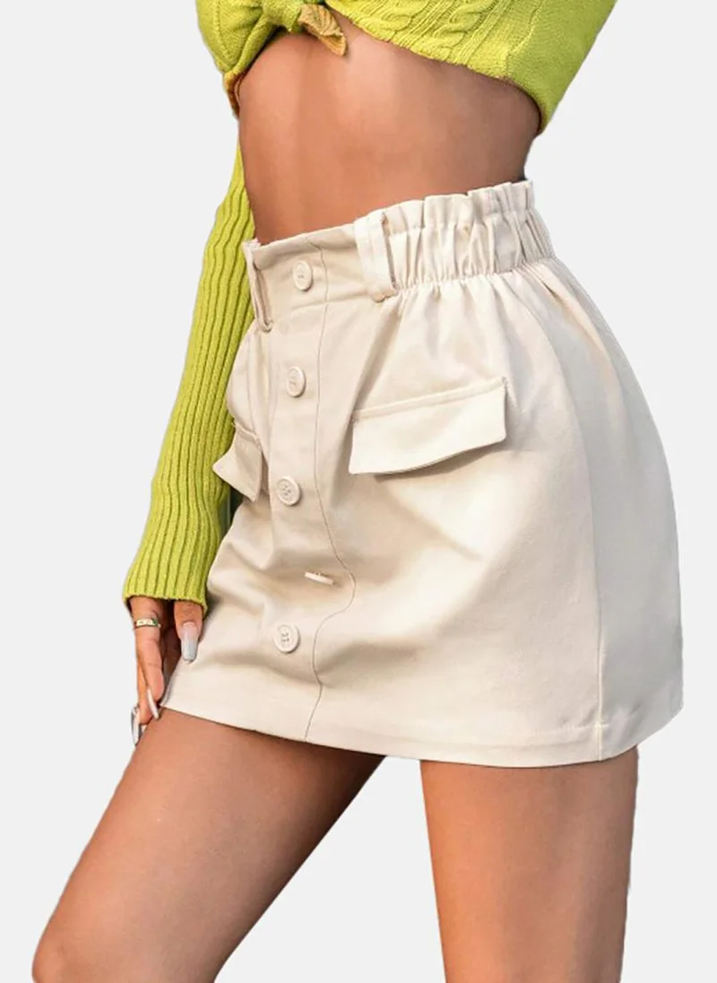 YUNIQEE Beige Solid Slim Fit Mini Skirt