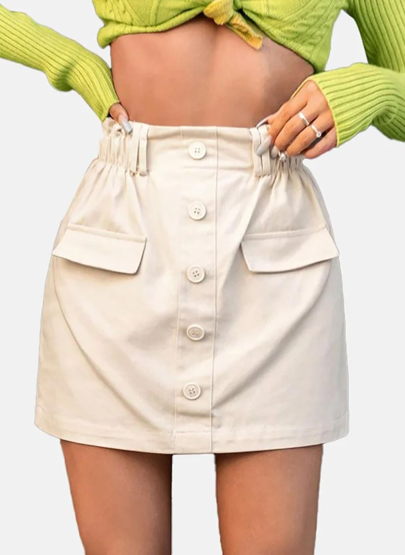 YUNIQEE Beige Solid Slim Fit Mini Skirt