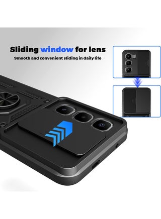 for Infinix Hot 60 Pro+ (Hot 60 Pro Plus) Case Cover, Slide Camera Lens Cover, Magnetic Ring Holder Kickstand Protective Phone Case for Infinix Hot 60 Pro+ (Hot 60 Pro Plus), Black - view 3