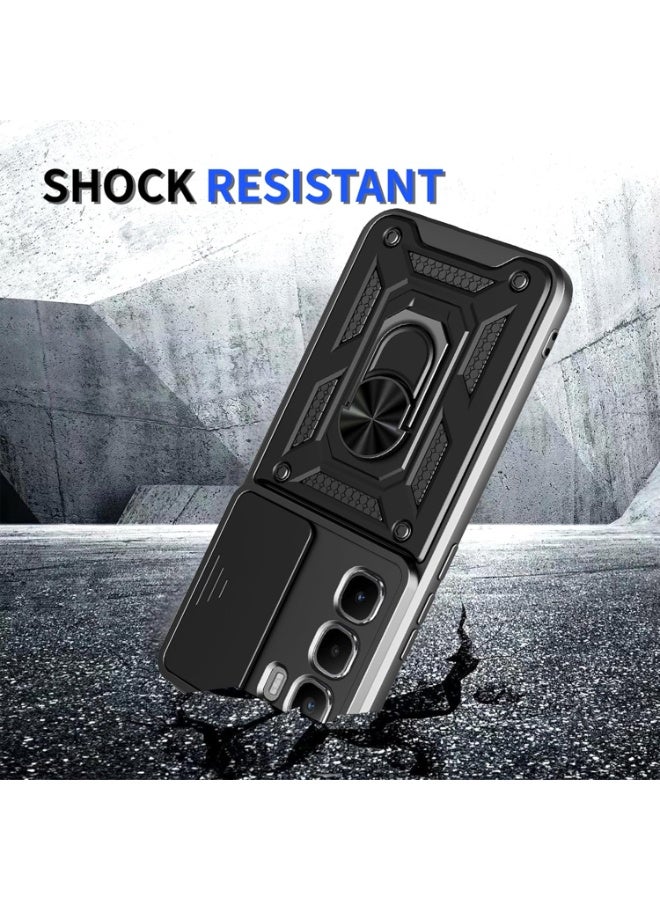 ثلاثة نمور غطاء حماية هاتف Infinix Hot 60 Pro+ (Hot 60 Pro Plus)، غطاء عدسة الكاميرا المنزلقة، حامل حلقة مغناطيسية وحامل قاعدة لحماية الهاتف، أسود - Image 5