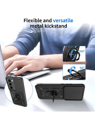 for Infinix Hot 60 Pro+ (Hot 60 Pro Plus) Case Cover, Slide Camera Lens Cover, Magnetic Ring Holder Kickstand Protective Phone Case for Infinix Hot 60 Pro+ (Hot 60 Pro Plus), Black - view 4
