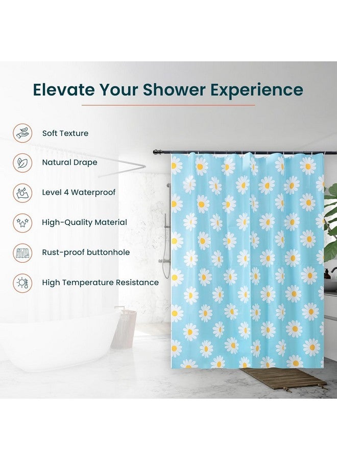 Kuber Industries 6x6 Ft Waterproof Shower Curtains For Bathroom | Washroom Partition Screen & Wall Divider Parda For Bath | Floral Print - Blue - Image 3