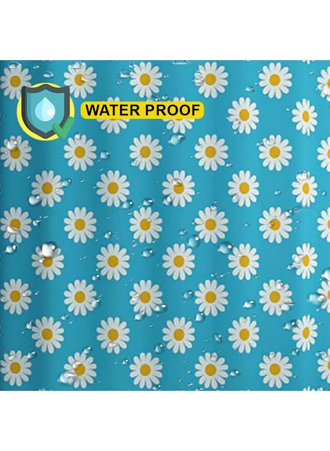 Kuber Industries 6x6 Ft Waterproof Shower Curtains For Bathroom | Washroom Partition Screen & Wall Divider Parda For Bath | Floral Print - Blue - Image 5