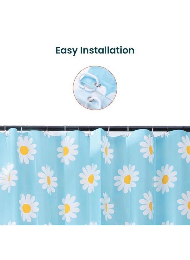 Kuber Industries 6x6 Ft Waterproof Shower Curtains For Bathroom | Washroom Partition Screen & Wall Divider Parda For Bath | Floral Print - Blue - Image 4