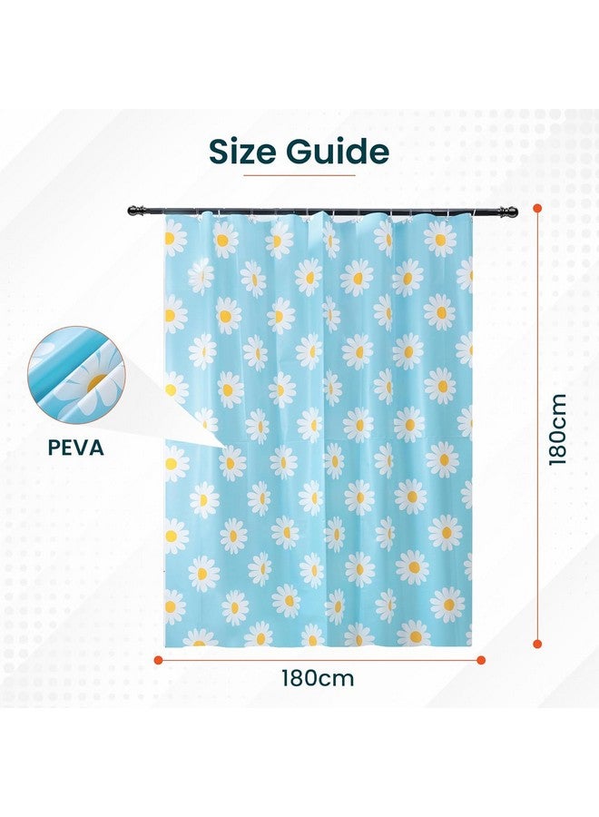 Kuber Industries 6x6 Ft Waterproof Shower Curtains For Bathroom | Washroom Partition Screen & Wall Divider Parda For Bath | Floral Print - Blue - Image 2