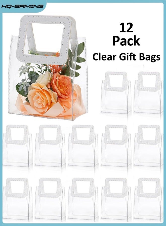 HQ-GAMING 12 Pcs Clear Gift Bag with Handle Transparent Plastic Gift Bag Heavy Duty Reusable Gift Wrap Bags for Bridal Party, Baby Shower, Wedding Favor, Shopping Bag Bulk  - Image 1