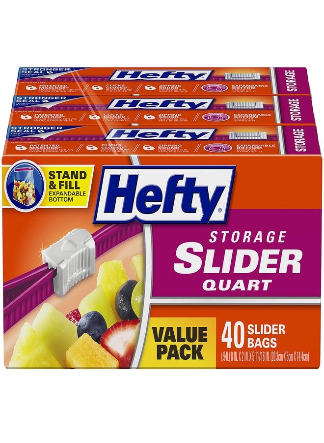 Hefty Slider Storage Bags, Quart Size, 40 Count (Pack of 3), 120 Total - Image 1