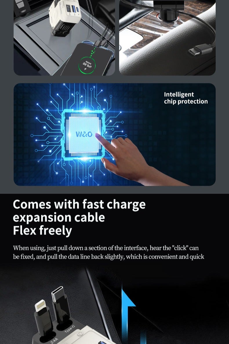 W&O car charger Super fast charge Compatible with multiple smart devices Four-port super fast charger model General - Image 5