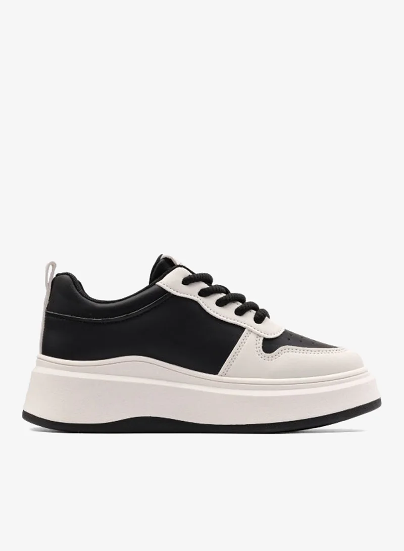 USPA Women’s Black & White Platform Sneakers – Casual Lace-Up Fashion Shoes | Chunky Sole Everyday Comfort Trainers