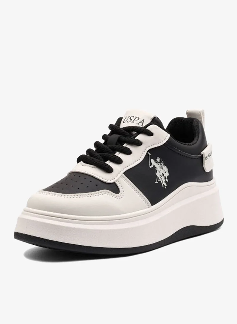 U.S. Polo Assn. Black & White USPA Women’s Black & White Platform Sneakers – Casual Lace-Up Fashion Shoes | Chunky Sole Everyday Comfort Trainers for Women | Best Price UAE
