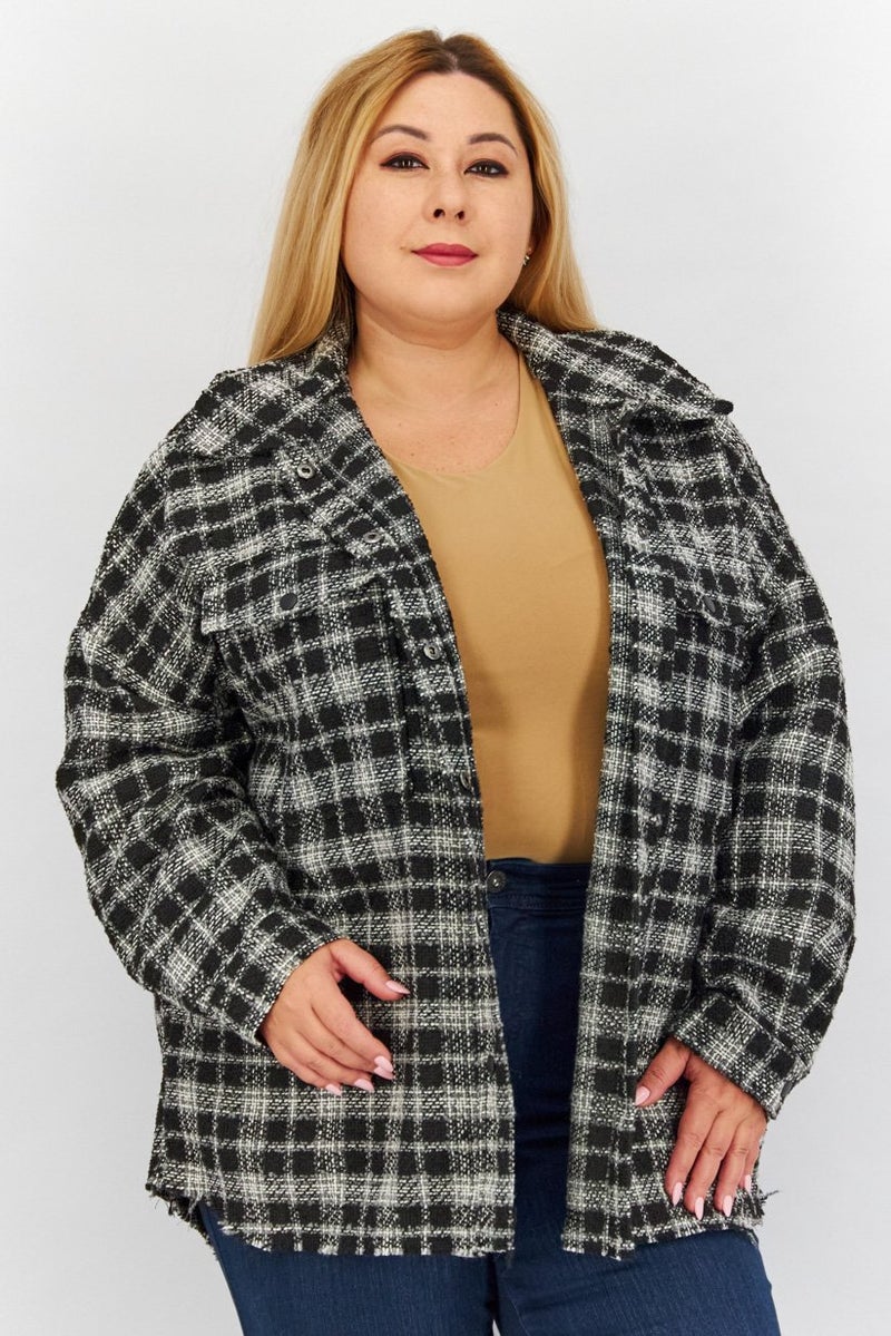Black Tape Women Trendy Plus Size Plaid Snap Front Jacket, Multicolor  - Image 1