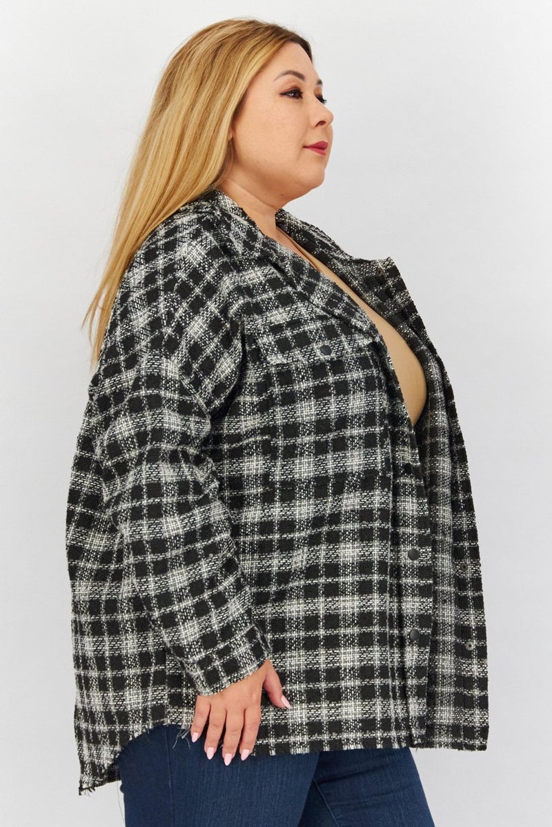 Black Tape Women Trendy Plus Size Plaid Snap Front Jacket, Multicolor  - Image 3