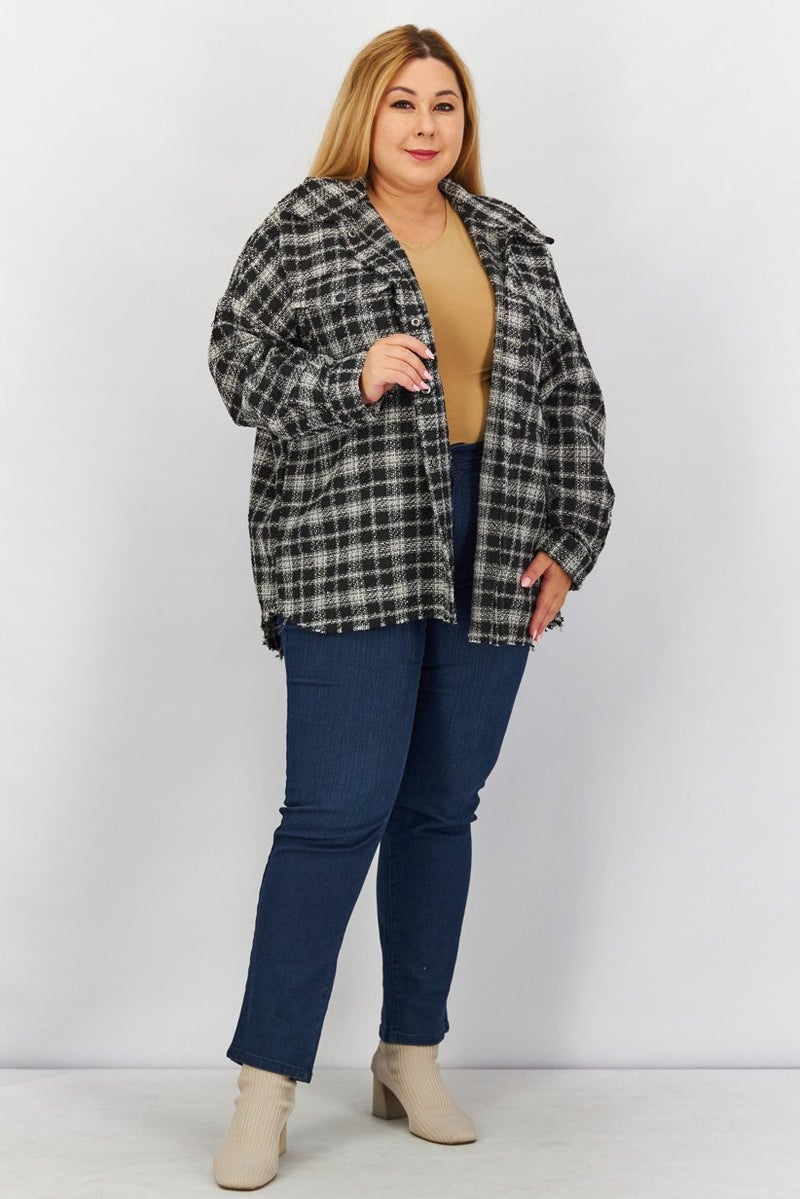 Black Tape Women Trendy Plus Size Plaid Snap Front Jacket, Multicolor  - Image 2