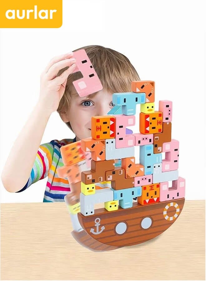 Aurlar Animal Wooden balance stacking Blocks, Montessori Kids Colors & Shapes Game Toys, Concentration and Motor Skills Training, Birthday Gift, Preschool Brain Games for kids  - Image 1