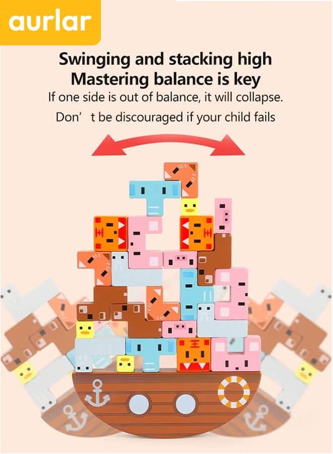 Aurlar Animal Wooden balance stacking Blocks, Montessori Kids Colors & Shapes Game Toys, Concentration and Motor Skills Training, Birthday Gift, Preschool Brain Games for kids  - Image 2
