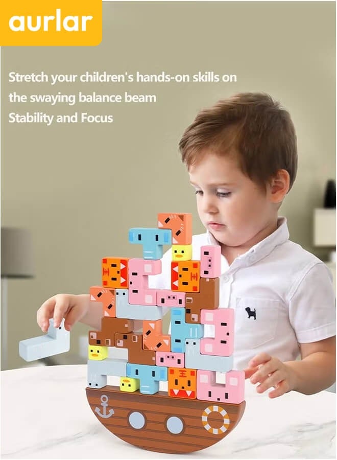 Aurlar Animal Wooden balance stacking Blocks, Montessori Kids Colors & Shapes Game Toys, Concentration and Motor Skills Training, Birthday Gift, Preschool Brain Games for kids  - Image 4
