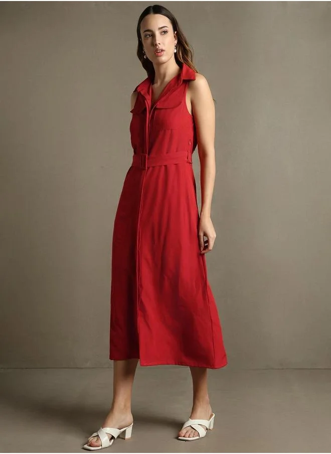 Dennis Lingo Dennis Lingo Shirt Collar Sleeveless Shirt Midi Dress