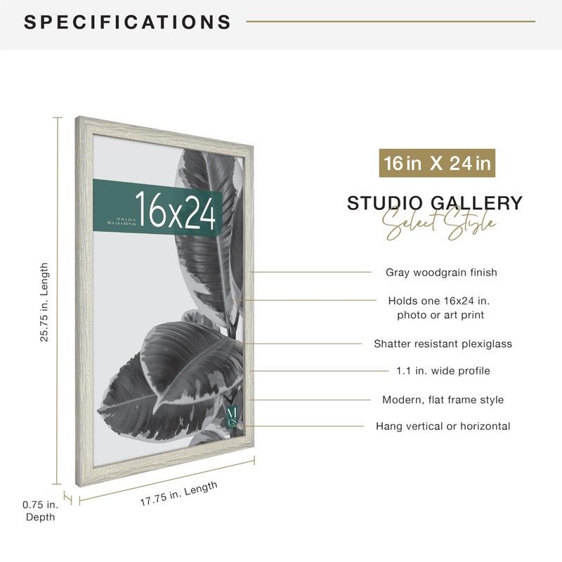 MCS Studio Gallery 16x24 Poster Frame Gray Woodgrain Engineered Wood, Vertical & Horizontal Wall Hanging Large Picture Frame for Photos, Posters & Art Prints (1-Pack) - Image 4