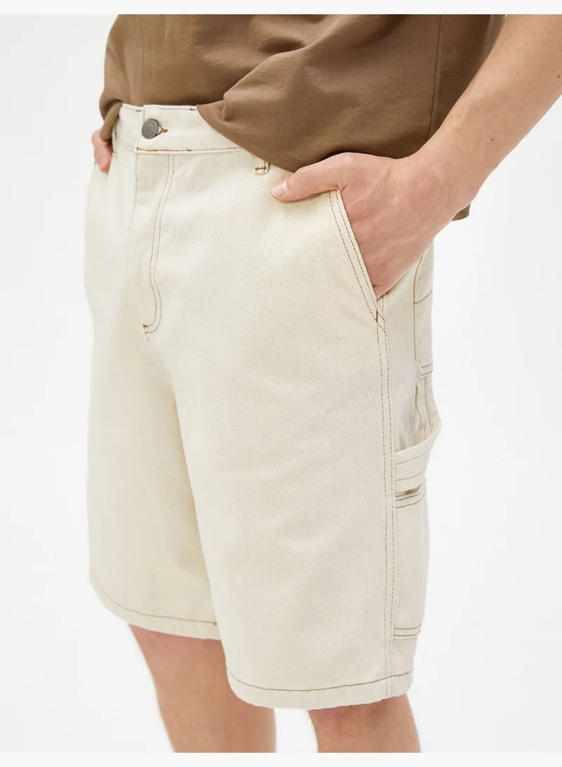 كوتون Cargo Shorts Pocket Seam Detailed Buttoned Cotton