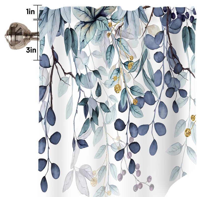 AYTTBIS Dark Blue Eucalyptus Swag Curtain Valance for Windows,Watercolor Leaves Window Treatments Short Swag Topper for Kitchen Windows Bathroom Bedroom,28 x 36 Inch, 1 Pair - Image 4