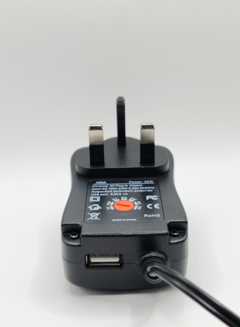 ATA Adjustable AC/DC Power Supply Adapter 3V-24V 2A with USB Socket and 6 DC Pins - Image 4