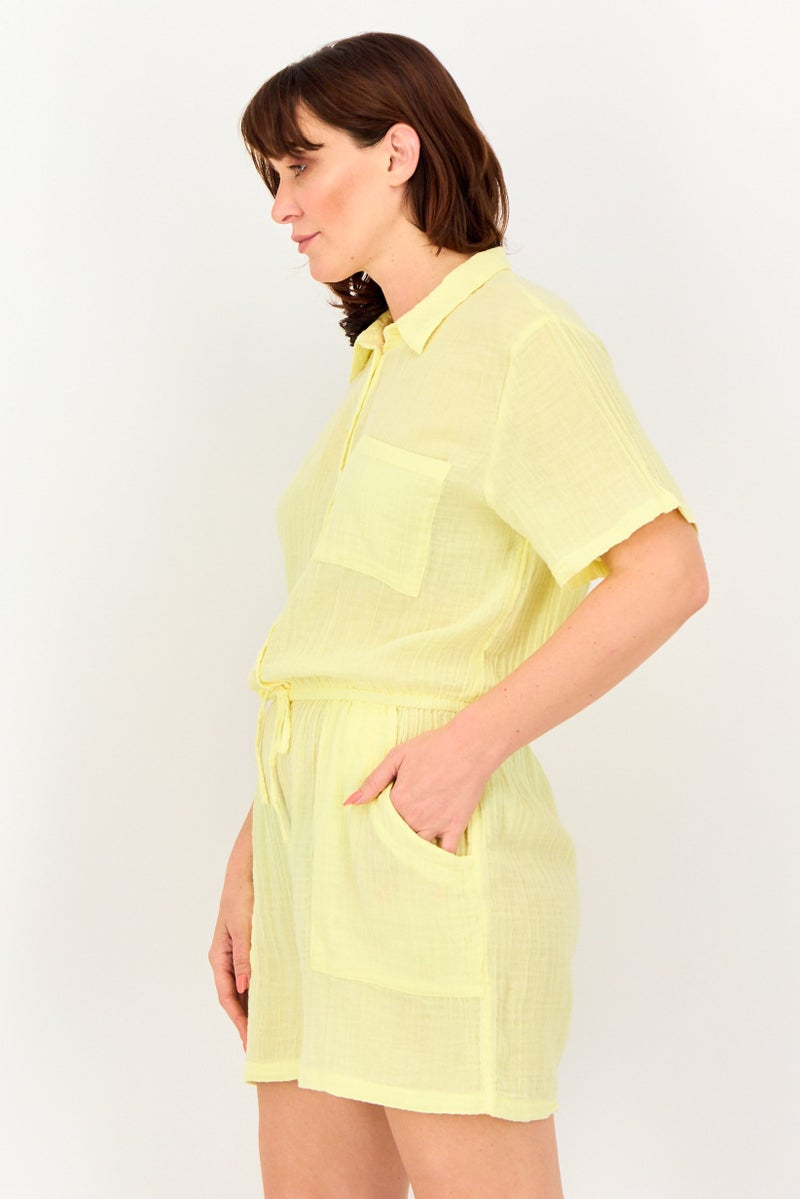 promod Women Plain Short Sleeve Playsuits, Yellow - Image 2