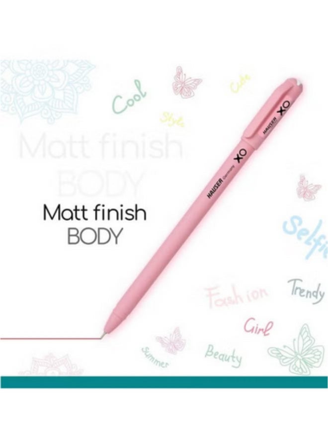 هاوزر Hauser Original XO 0.7mm Ball Pen Tumbler تصميم أنيق وبسيط بلمسة نهائية غير لامعة ونوع جسم صلب حبر منخفض اللزوجة مع طرف متين للغاية وحبر أحمر وردي، عبوة من 10 أقلام - Image 3